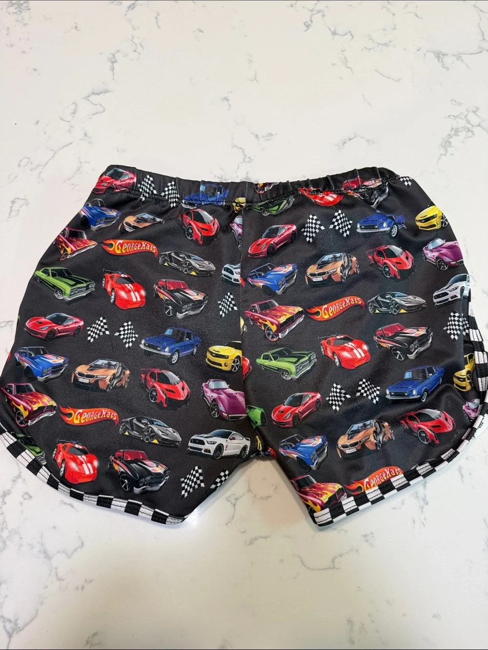 Black Kids Swim Shorts with Colorful Race Car Print George Hats size 5/6